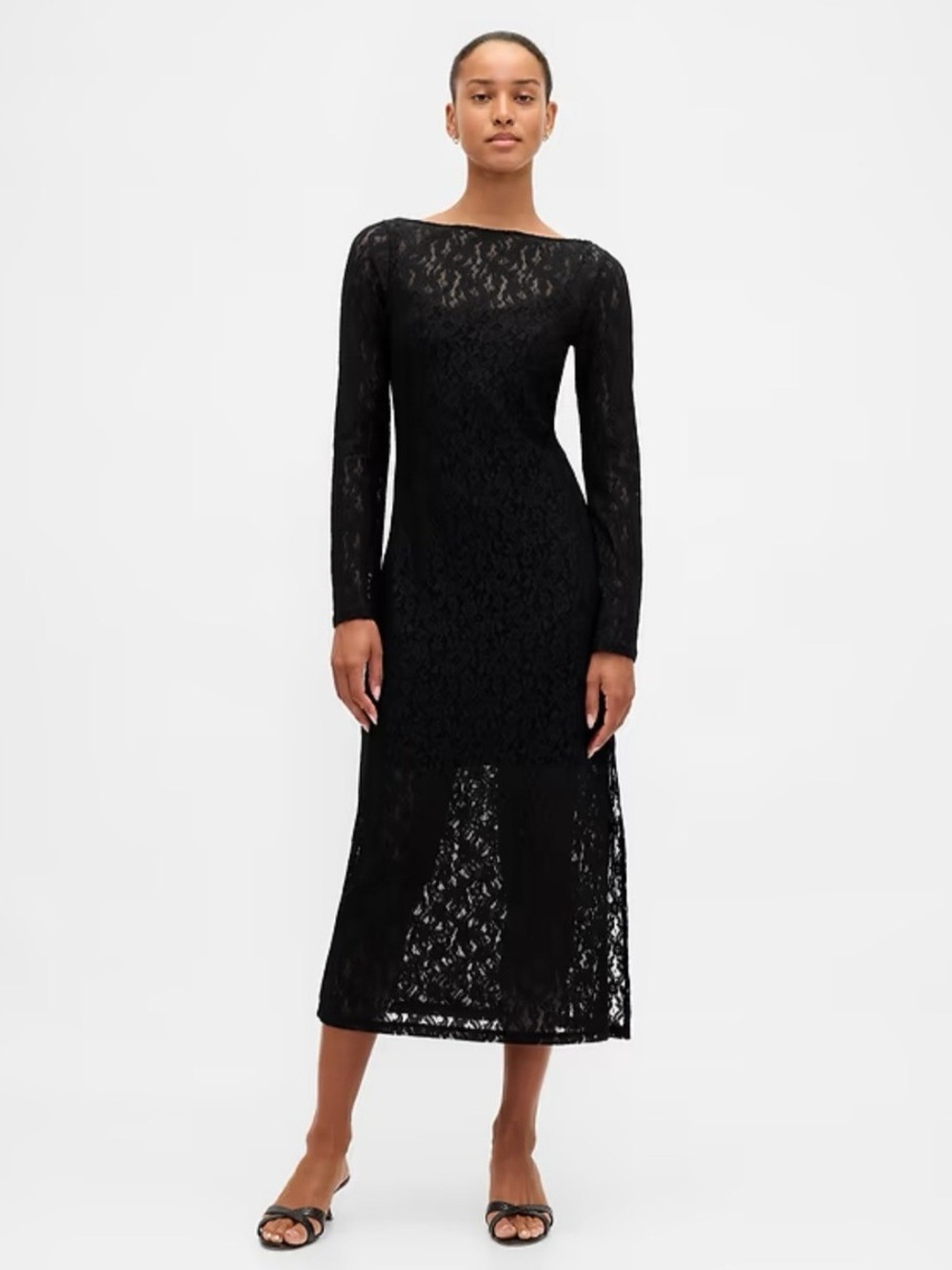 Gap Lace Bell Sleeve Maxi Dress True Black Size S NWT